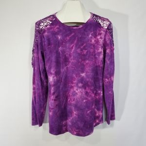Earth Yoga Women's Size XL T-Shirt Pullover Long Sleeve Tie Dye Purple